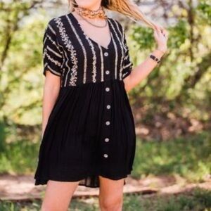Chic Black Embroidered Mini Dress